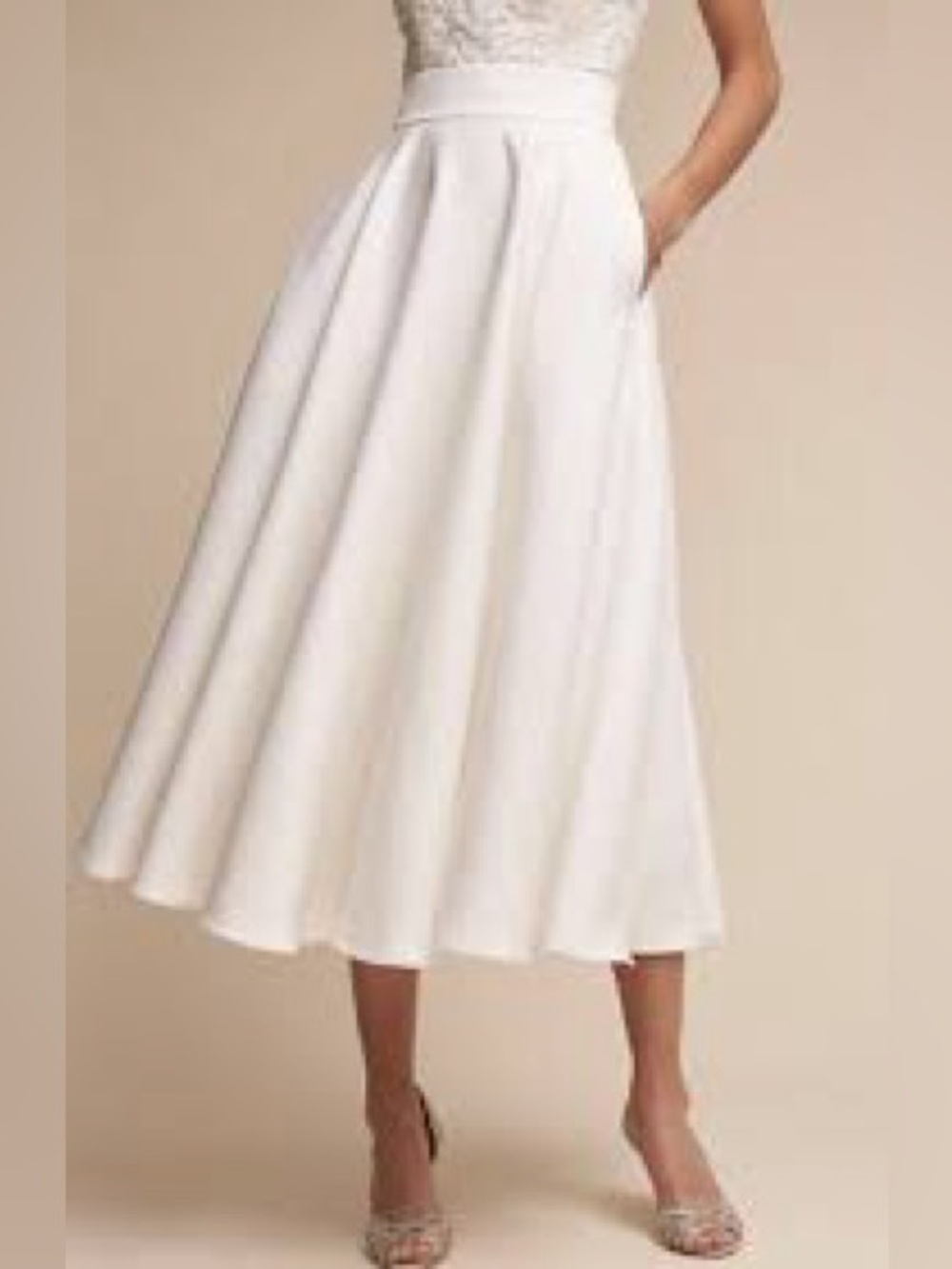 CATHERINE DEANE Bridal Jordan Elegant White Midi Skirt with Pleated Full Shape